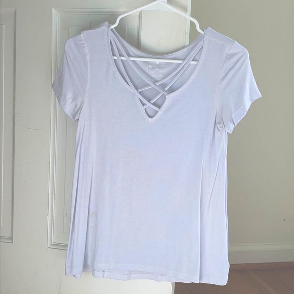 American Eagle Light Blue Cross Front Top